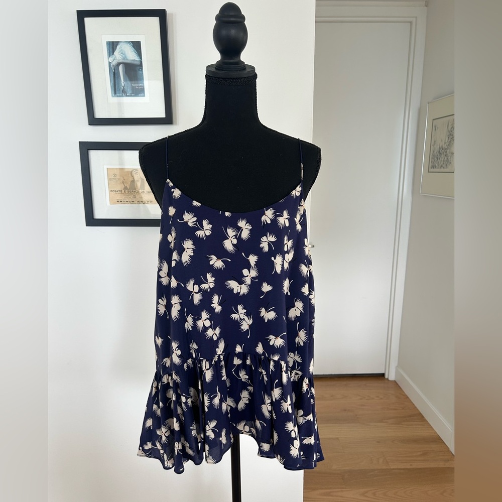 Club Monaco Navy and White Floral Silk Blouse